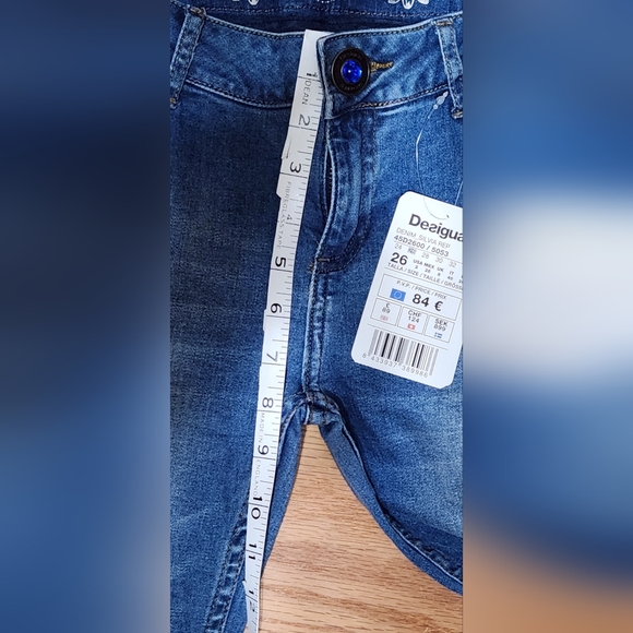 DESIGUAL NWT Flower Embroidered Straight Leg W/ankle Elastic Jeans BOHO Hippie - Picture 16 of 16